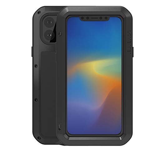 LOVE MEI iPhone 11 PRO Max Antiurto Custodia, Potente Robusto Ibrido Alluminio Metallo Armatura Impermeabile Antipolvere Cover per iPhone 11 PRO Max Case con Incorporato Vetro temperato (Nero)