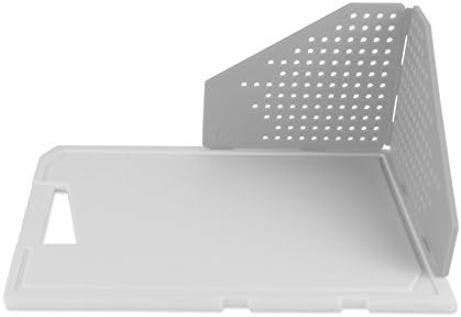 Unique Multi Function Cutting Board. Use for rinsing, Cutting, Sliding Food into The Corner and to distribute Food in pan or Pot. Removable Foldable add on