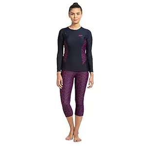 Speedo Boomstar Allover Long Sleeve Sun Top for Women (Color: True Navy/Electric Pink)