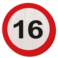 20 Servietten Verkehrs Schild Zahl 16. Geburtstag