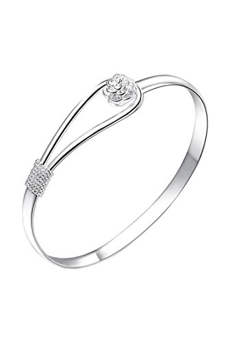 TOOGOO(R) Mode Bijoux Plaque Argent Simple Cercle Fleur Rose Bracelet