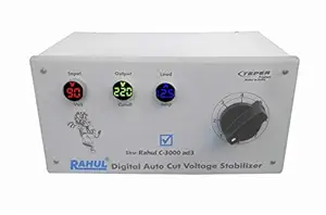 Rahul C-3000 ad3 Kva/12 Amp 90-260 Volt,Manual 8 Booster,Use a Maximum of 12 Amp Load,with 3 metar Input,Output+Load Metar with Over Load MCB,Mainline Digital Autocut Voltage Stabilizer