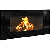 Biochimenea Delta negra brillante con cristal protector 90 cm x 40 cm, chimenea de bioetanol, formas modernas, llena de elegancia y calor.