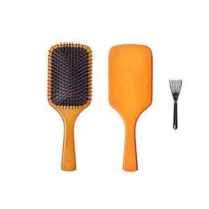MIEDEON Large Long Detangling Natural Beech Wood Hair Brush Paddle Brush Flexible Cushion Hairbrush for Thick Curly Thin Long Short Dry Coarse Hair Makes Hair Shine Smooth, For Women Men Children, With Free Brush Cleaner (1)