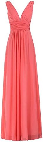 women's wedding party dress evening bridal bridesmaids birthday prom chiffon gown deep v neck slim banquet sleeveless zipper dresses . 6 . us14