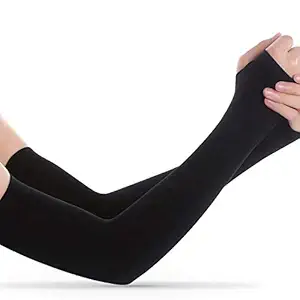 Unieco Men's and Women's Cotton Dust Pollution Sunburn Sunlight UV Protection High Grip Finger Arm Sleeves (Black, Free Size)