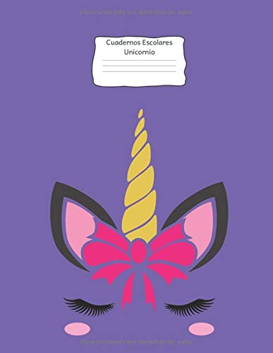 Cuadernos Escolares Unicornio: libro de composición) con reglas anchas para niñas, niños, primaria, maestro, maestro, útiles, 8.5 in x 11 in, 100 páginas Color Purple
