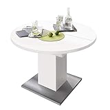 ausziehtisch rund weiß Korpus: 15-19 mm Esstisch rund 0588/104 weiss matt edelstahloptik