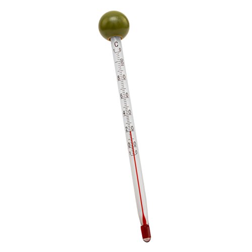 Lantelme 6163 Tee Tassen Thermometer Glas mit Holzkugel grün . Teetassenthermometer Temperaturbereich bis 110 °C