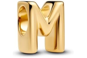 PANDORA Buchstabe M Alphabet-Mini-Charm aus Sterling Silber mit 14 Karat Vergoldung, kompatibel Moments, Maße: 6,1 x 8,2 x 6,5 mm, 763959C00