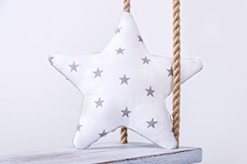 Amilian Kissen Stern Sternchen Grau auf Weiß Dekokissen Kuschlig Flauschig ca. 28 cm