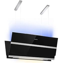 Klarstein Prism Black Edition - Hotte aspirante îlot, 720m³ / h, Fonction Booster, Contrôle tactile avec écran LCD, Minuterie, Couleurs RVB, Convertible en mode de recyclage, Noir