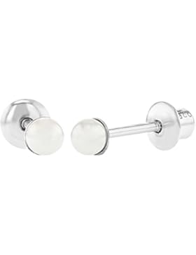 925Sterling Silber weiß Simuliert Pearl Schraubverschluss Baby Mädchen Kinder Ohrringe