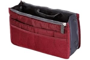 ZiaWorld Cosmetic Bag for Women, Travel Makeup Organizer Insert Bag, Women Nylon Travel Handbag, Purse Large liner Lady Makeup Cosmetic Bag Ladies Tote Portable DIY Partition Bag, Wine Red