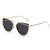 GAXUVI Fashion Twin-Beams Classic Women Metal Frame Mirror Sunglasses Cat Eye Glasses