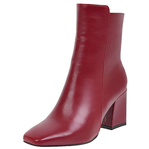 Rongzhi Femmes Bottines Bloc Talons Hauts Cuir Verni Boucle Cheville Bottes Chaussures Fermeture Eclair