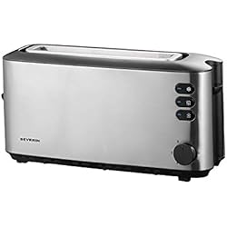 SEVERIN Grille-Pain Automatique, 1 Fente Longue, Jusqu'à 2 Tranches, 1 000 W, AT 2515, Inox/Noir