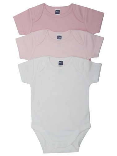M&Co Baby Girls Short Sleeve Cotton Pale Pink Envelope Neck Popper Comfort Bodysuits - 3 Pack Pink Newborn