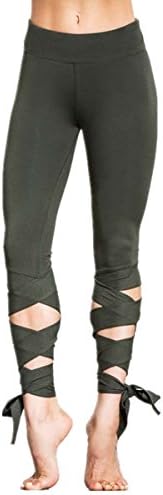 AiJump Women’s Slim Yoga Leggings High Waist Workout Tights Cutout Tie Cuff Stretchy Active Wear with Inner Pocket for Gym Running Sports Fitness Green M