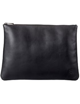DUDU Clutch Damen Herren Maxi aus echtem Leder Flach Slim mit Griff und Reissverschluss Schwarz