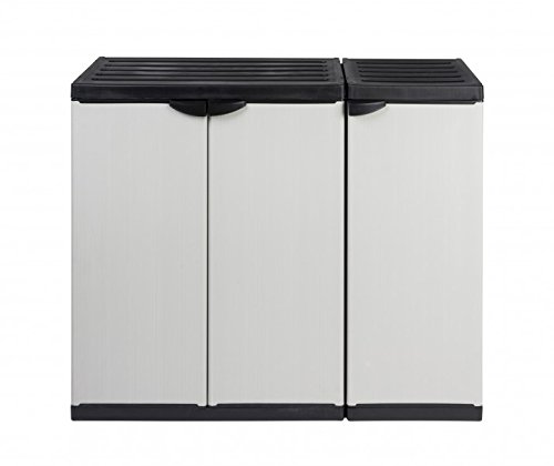 Modularer Universal Kunststoffschrank Kommode „2 in 1“ mit drei Türen und höhenverstellbaren Böden. Robuste Ausführung, in Grau. Maße BxTxH : 102 x 39,5 x 85 cm. - 2