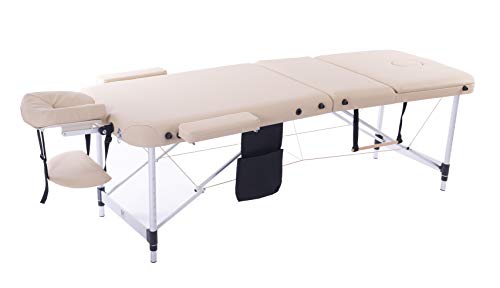 MASSUNDA COMFORT LIGHT Massage-Liege klappbar und höhenverstellbar - mobiler Massagetisch mit Alugestell inkl. Frotteebezug, Arm- und Rückenlehne, Nackenkissen, ergonomische Kopfstütze (creme)