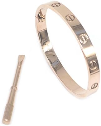 Fashion Gold Plated Stainless Steel Love style Bangle Bracelet with Screwdriver (Rose in size 16)