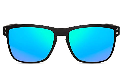 Cheapass Lunettes de soleil Sportives Lunettes de soleil Monture noire mate avec des Verres verts effet miroir pour hommes avec une Protection UV400 de 100%