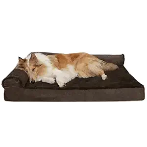 Furhaven Pet 84536401 Sable Brown Deluxe Chaise Lounge Cooling Gel Top Sofa Pet Bed, Jumbo