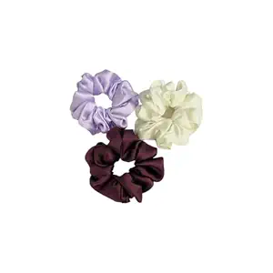 Venda Women Luxury Satin Scrunchies, Pack of 3, Lavender, Wine, Off White