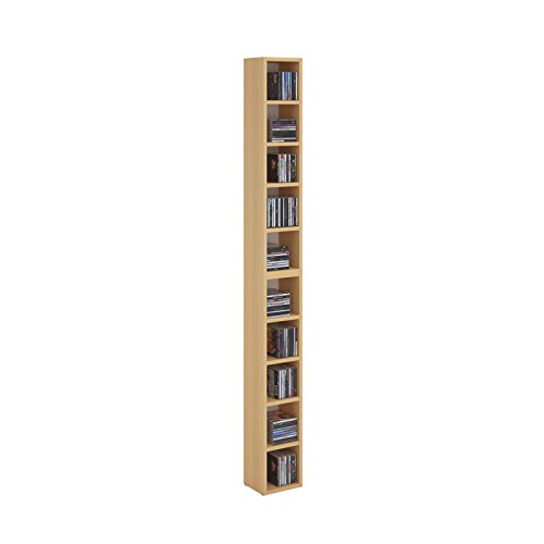 CD DVD Regal Ständer Aufbewahrung CHART, in Buche mit 10 Fächern für bis zu 160 CDs, 20×186,5 cm (Breite x Höhe) - 2