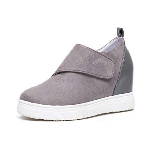 Rioneo Bottine Femmes Compensee Plateforme Boots Chelsea Femme PU Cuir Cheville Basse Bottes Plates Grande Taille Chaussures 5cm Noir Rose Gris 35-43 EU Gris 40