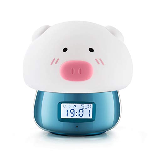Cute Alarm Clock Lamp, JIAMA LED Digital Display Bedside Alarm Clocks with Remote Control, 7 Colors Night Lights, 11 Beautiful Sounds/Battery Operated/Best Gift for Boys and Girls.
