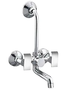 Drizzle Brass Wall Mixer Swift 2 in 1 Chrome Plated/Bathroom Wall Mixer Tap/Wall Mixer with L Bend/Water Mixer Tap For Bathroom/Quarter Turn Foam Flow Tap (Silver)