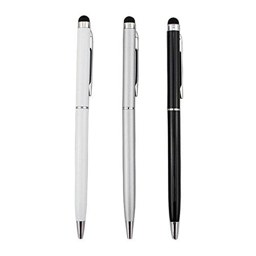 3x Eingabestifte mit Kugelschreiber mit Drehverschluß Stylus Touch Pen für Samsung ,iPhone iPad usw. in Schwarz,Weiß,Silber