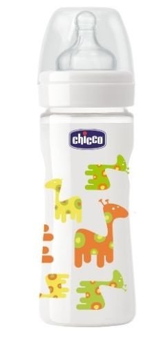 CHICCO BABY NATURE GLASS SILICON FEEDING BOTTLE 240ml BPA 0%