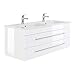 Produktbild Villeroy und Boch Doppelwaschtisch 130cm  Badezimmermöbel in Hochglanz weiß  Unterschrank mit 2 Softclose-Schubkästen  Keramik Waschbecken, Edelstahl Griffe