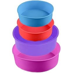 Lot de 4 moules à gâteau ronds en silicone anti-adhésifs de 10,2 cm et 15,2 cm pour fête d'anniversaire, anniversaire de mariage (bleu/rouge/violet/rose)