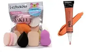 Lecherous 6 in 1 makeup sponge and Puff set With Girl Pro Conceal Concealer Orange