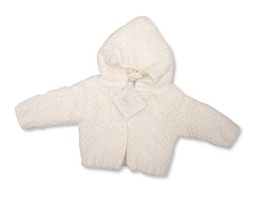 Gorgeous Babys Hooded Chunky Knitted White Rope Detailing Cardigan (0-3 Months)