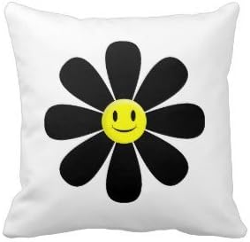 Jtartstore Black Smiley Daisy Throw Pillow Throw Cushions 18 x 18 inches