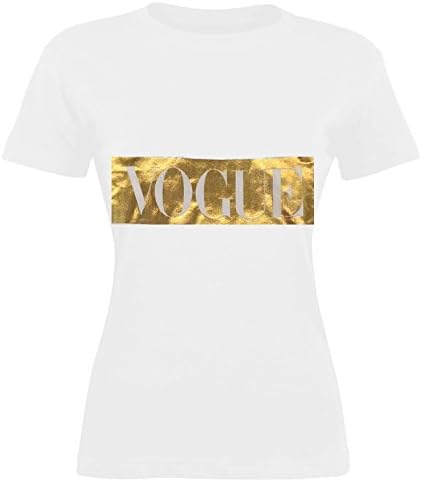 Ladies Women Vogue Slogan Gold Foil Print T-Shirt Tee Tops 8-14