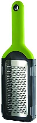 Simposh Fine Grater - Green/Gray Handheld For Grating/Zesting Citrus Fruit Hard Cheese Garlic Spice Vegetable Chocolate. Sharp Stainless Steel Blade, Soft Ergonomic Handle, Safety Cover Food Container