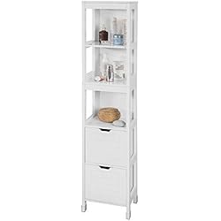 SoBuy® FRG126-W Meuble Colonne de Salle de Bain Armoire Toilette Haute - 4 étagères et 2 tiroirs- Blanc