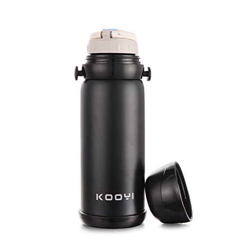Kooyi 800 ML Thermobecher aus Edelstahl mit 2 verschiedenen Deckeln, Multifunktionale Isolierbecher (Schwarz) - 6