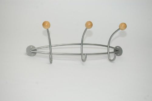 Hook Rack with 3 Double Hooks Matt Chrome Metal and Beechwood 475 x 170 x 160 mm