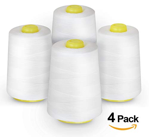 Hilos de coser de poliéster Cubewit 4 PCS hilo de coser para la máquina de coser - 28000 yardas (Blanco)