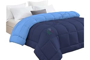 Tata Home Trapunta Invernale Tinta Unita Double Face Matrimoniale Imbottita 350 gr/mq Piumone Caldo Letto 2 Piazze 260x260 cm Bicolore Avio Blu Mod. J