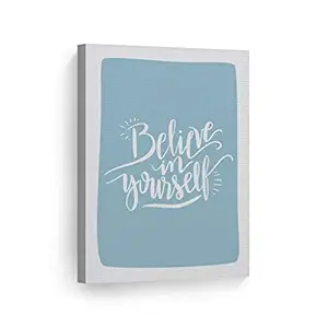 Smile Art Design Believe in Yourself Lettering Blue Background Canvas Print Kids Room Decor Wall Art Baby Room Decor Kids Room Decor Nursery Decor Stretched Ready to Hang- Handmade in The USA- 12x8