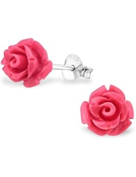 Liara - Kinder Rose Bunte Ohrstecker 925 Sterling Silber.Poliert und Nickel frei